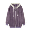 Purple plush hooded jacket with zipper