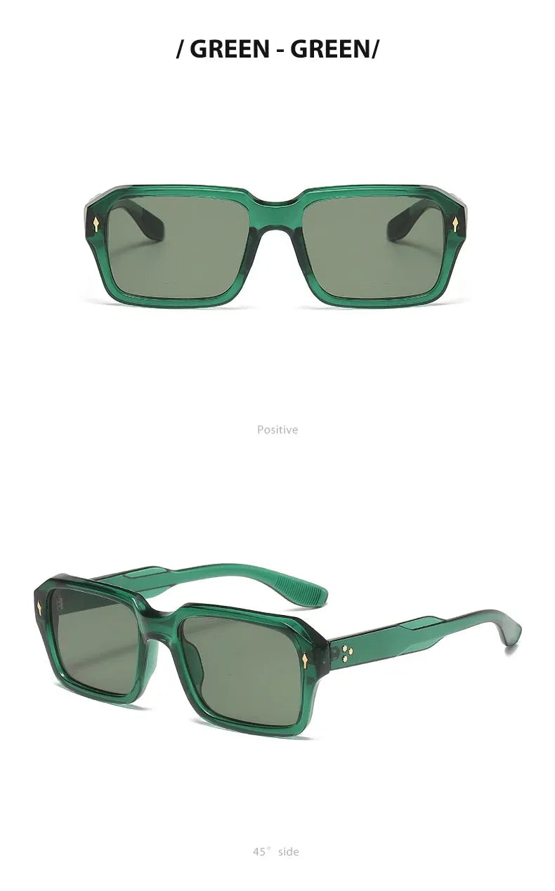 Retro Square Sunglasses with UV Protection and Rivet Detail