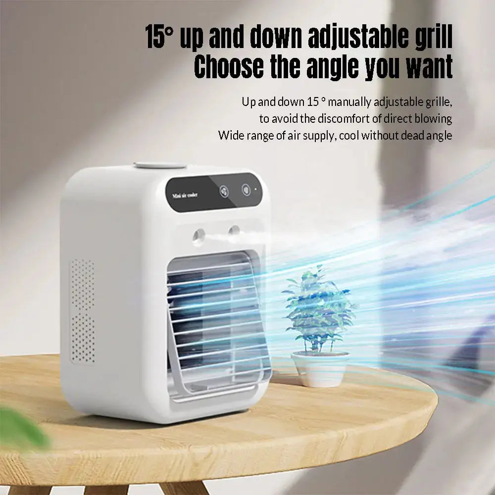 Mini Air Cooler Fan – 2-Speed USB Rechargeable Mist Humidifier with 500ml Water Tank & 1800mAh Battery for Home, Office & Dorm