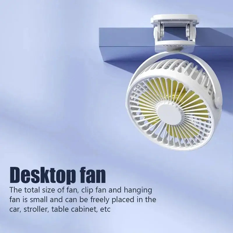 Mini USB rechargeable clip fan, 3-speed silent portable desk fan for home, dorm, office, or stroller use