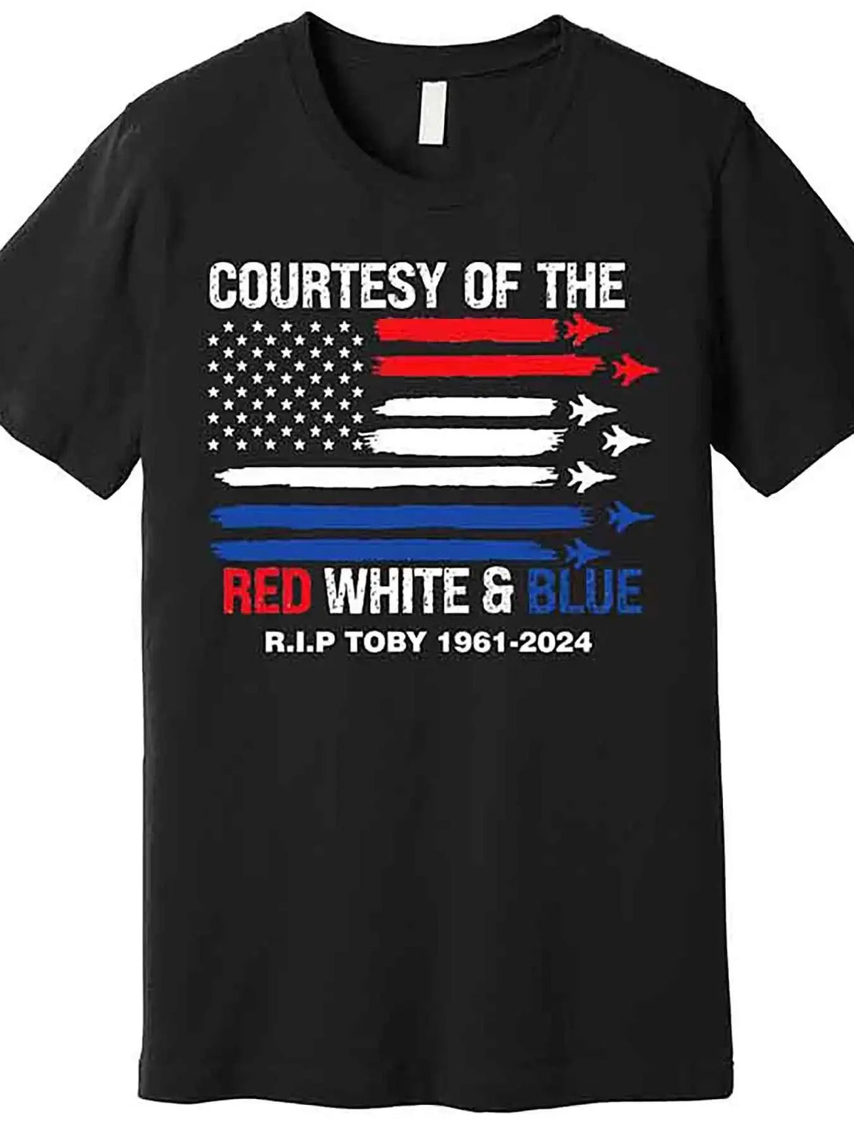 Men’s “Red, White & Blue Etiquette” Graphic T-Shirt – Black Short Sleeve Tee with  Print