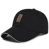 Black cotton baseball cap with a brown patch.