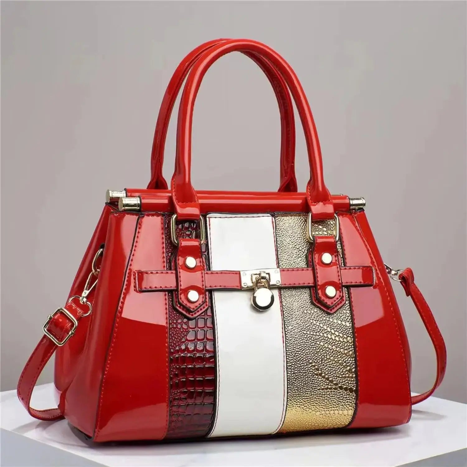 Women's Glossy PU Leather Handbag – Elegant Tote Purse for Casual & Formal Use