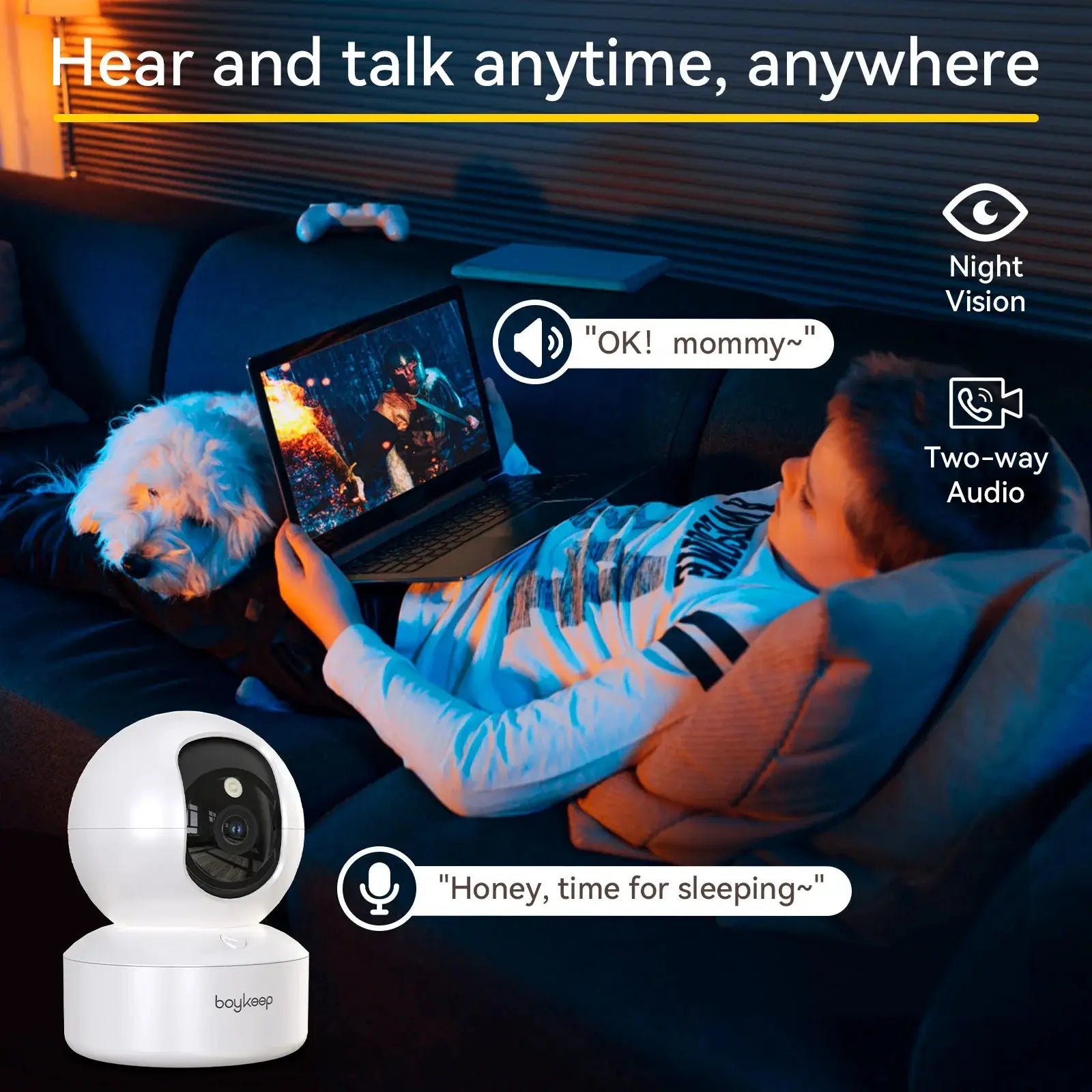 BoyKeep 3MP Indoor Smart Baby Monitor – 5G/2.4GHz WiFi Security Camera with Auto Tracking & 24/7 Video Surveillance