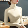 Beige turtleneck long sleeve t-shirt for women