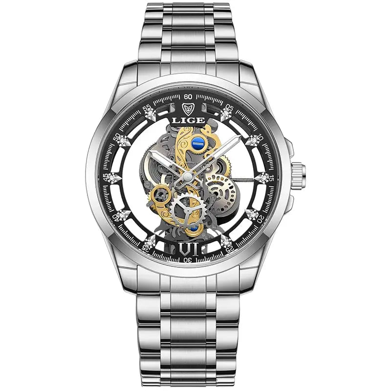 Men’s Skeleton  Watch Luxury Design Quartz Movement Waterproof Gift Box Included