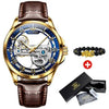 Gold automatic watch with blue accents and gift set