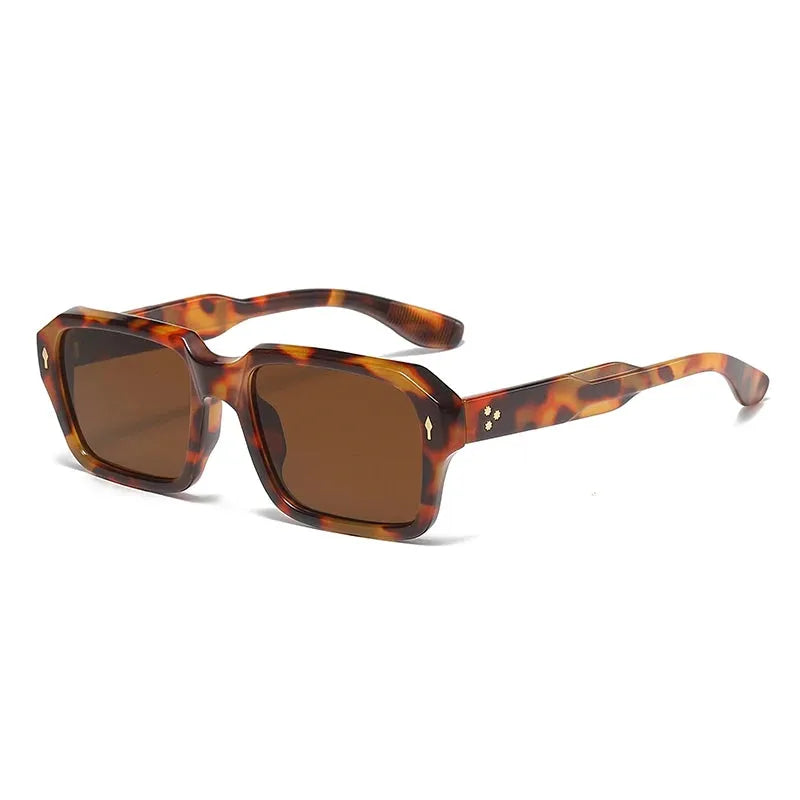 Retro Square Sunglasses with UV Protection and Rivet Detail