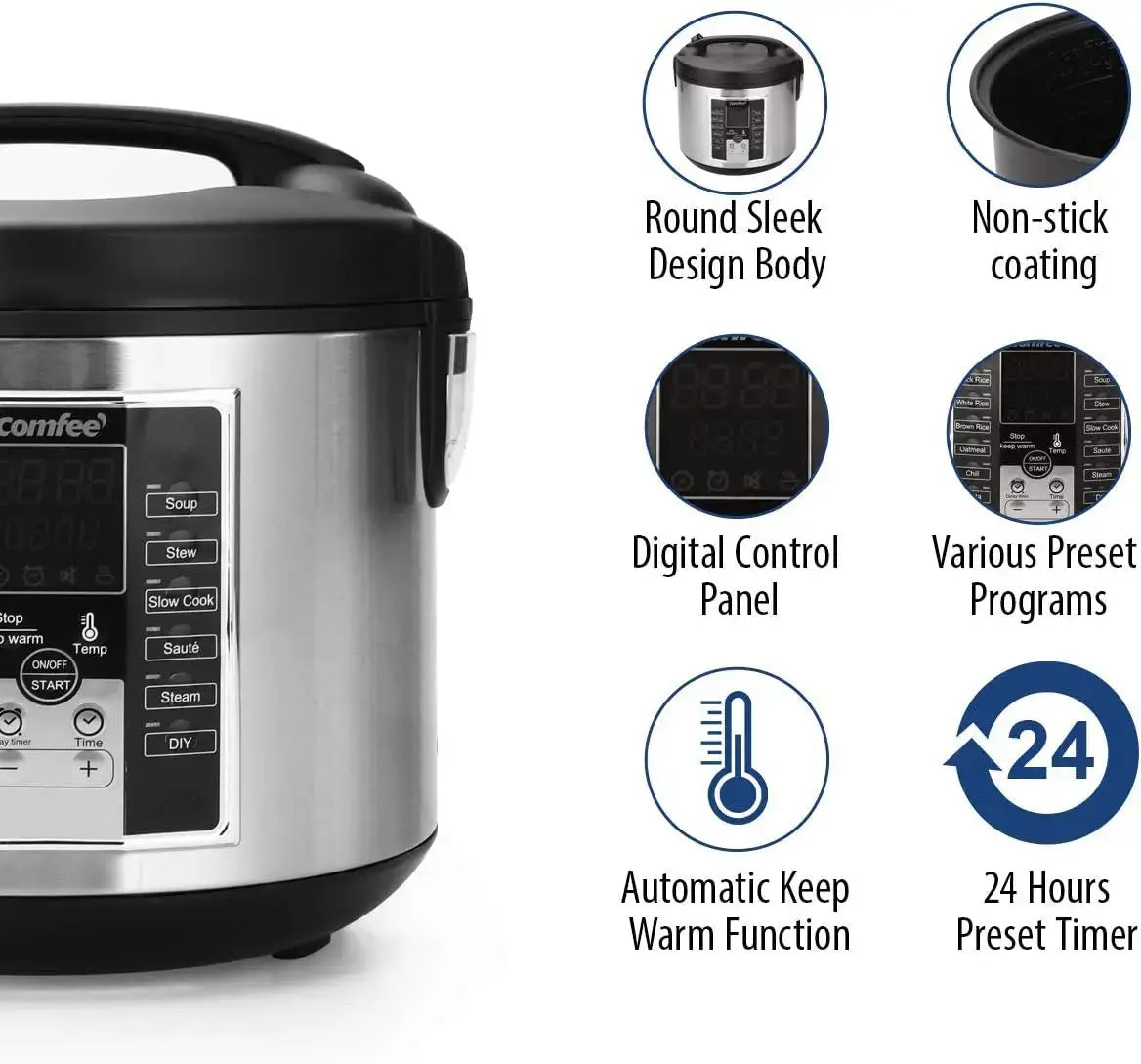 5.2-Quart Multi Cooker – Rice Cooker, Slow Cooker, Steamer, Stewpot & Sauté with 12 Digital Cooking Programs