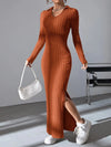 Women's V-neckline and inverted collar knitted dress