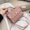 Pink women's casual crossbody bag with dimensions shown