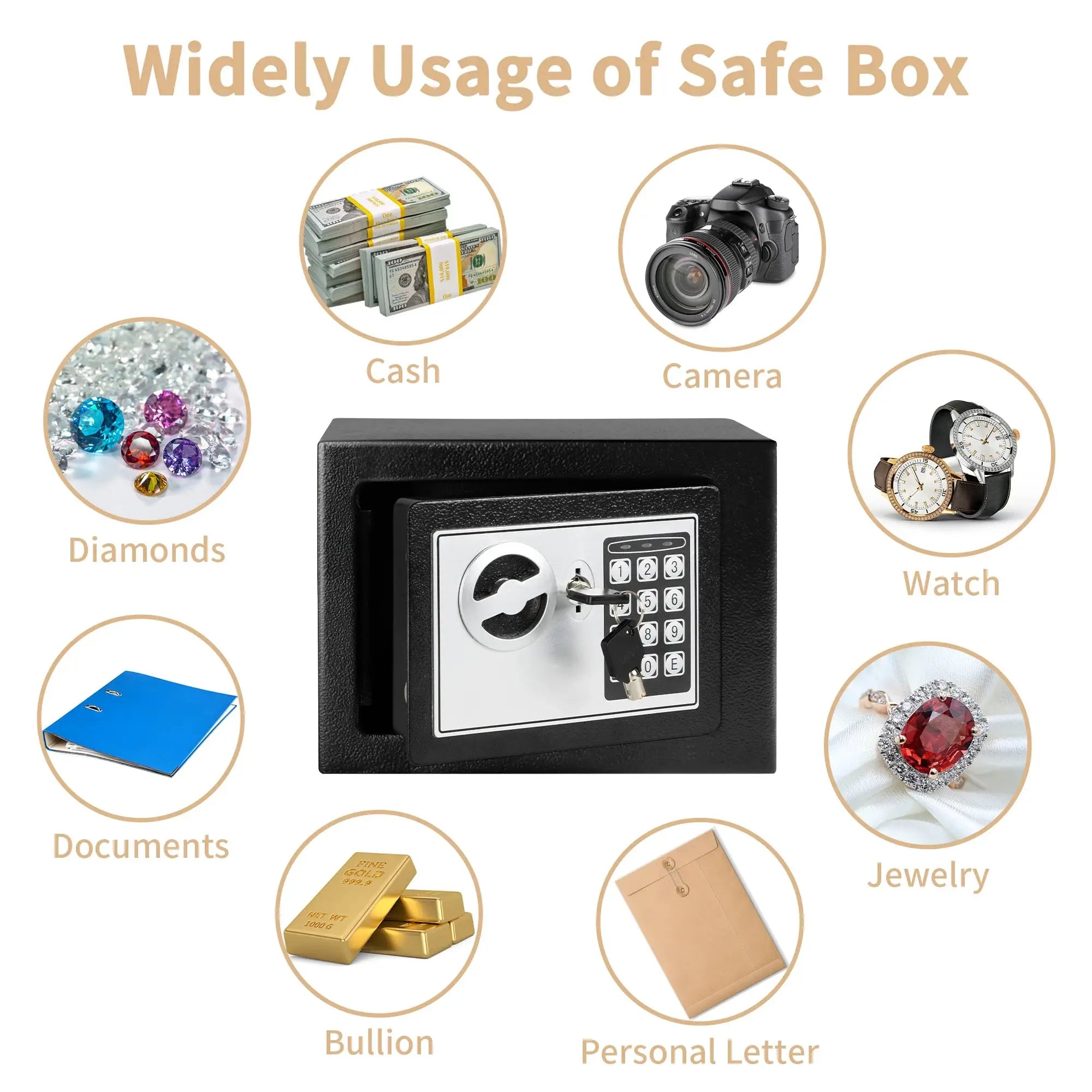 Deli 0.2 cu ft digital steel safe box with fireproof money bag, secure home storage for cash and hidden valuables