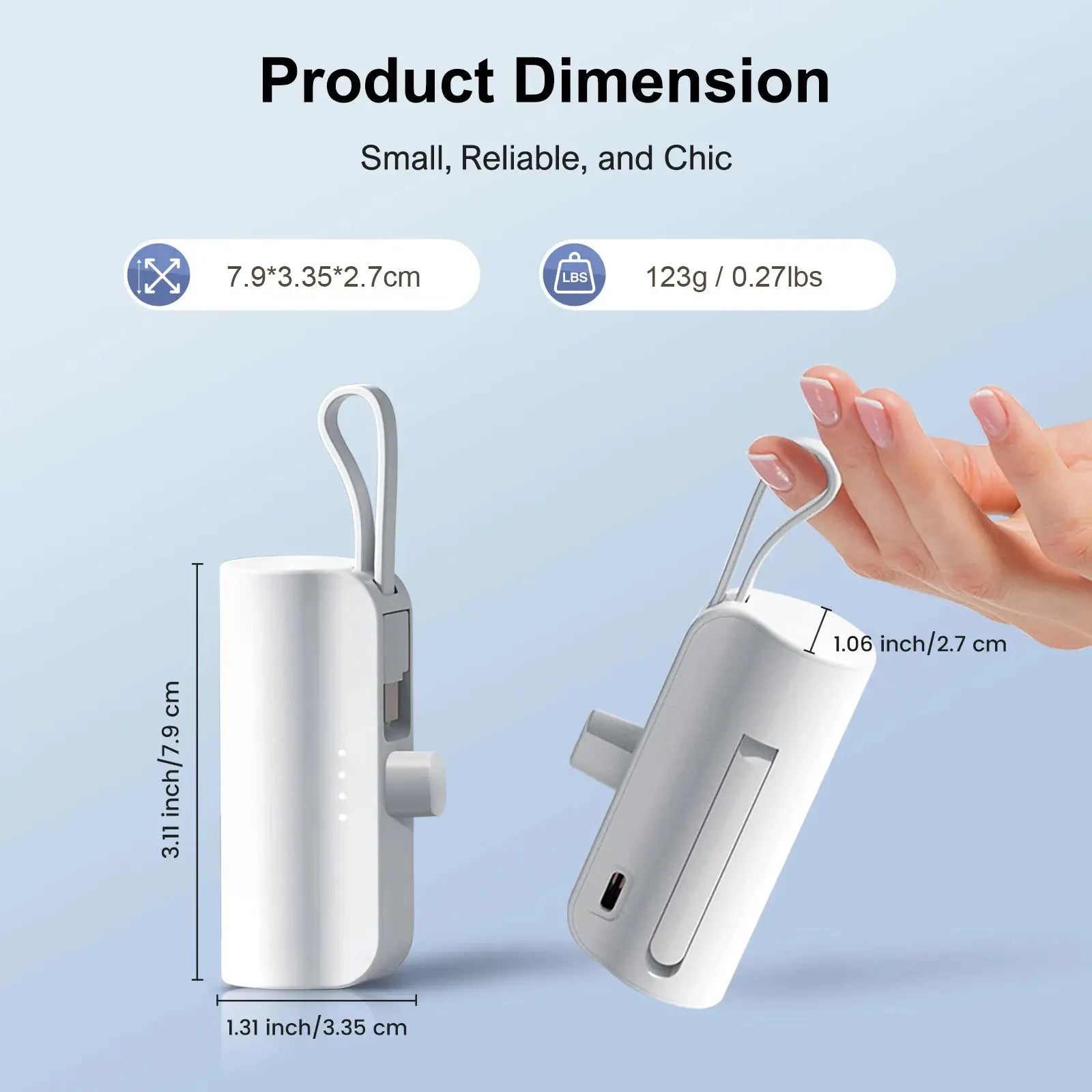 Mini Power Bank 4500mAh Portable Phone Charger Capsule Dual USB-C Ports for iPhone 15/16 & Android Devices