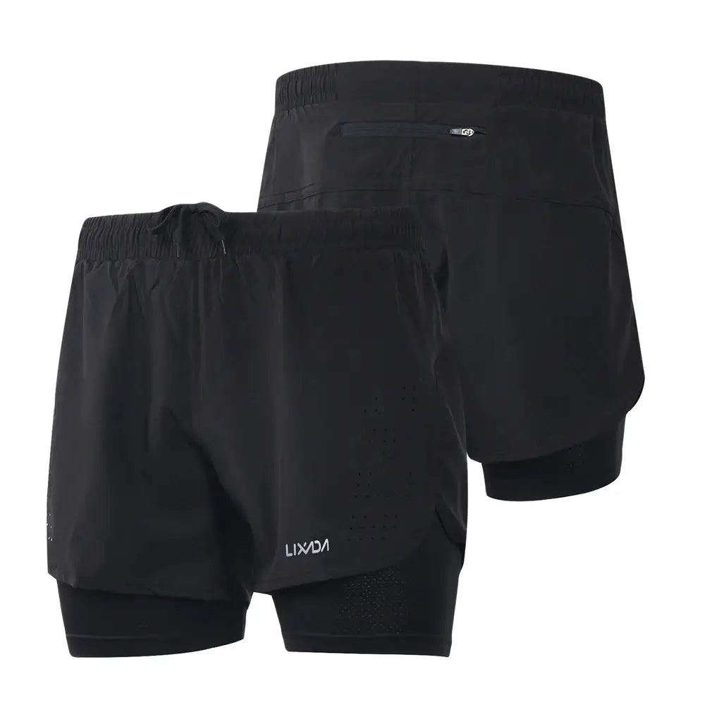 Men's 2-in-1 sports shorts, quick-drying and breathable with long liner, ideal for running and active training