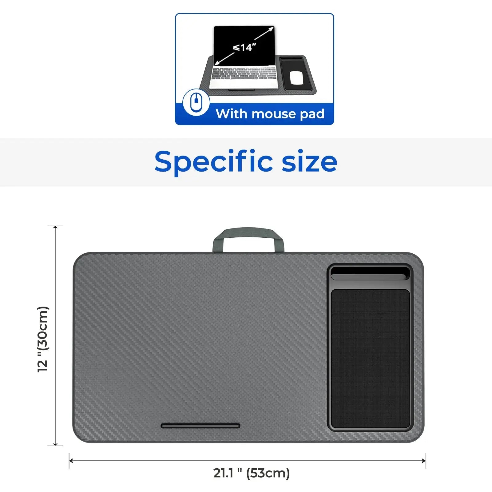Lap Desk with Mouse Pad & Phone Holder – Portable & Lightweight for Bed, Couch, Travel – 21.1"x12", Anti-Slip Strip