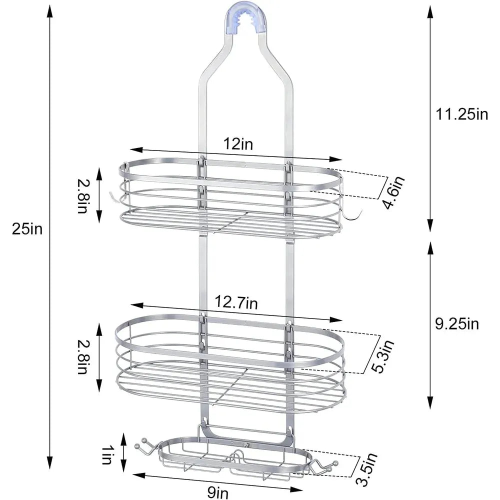 Shower Caddy Over Head Rustproof Storage Rack With Hooks
