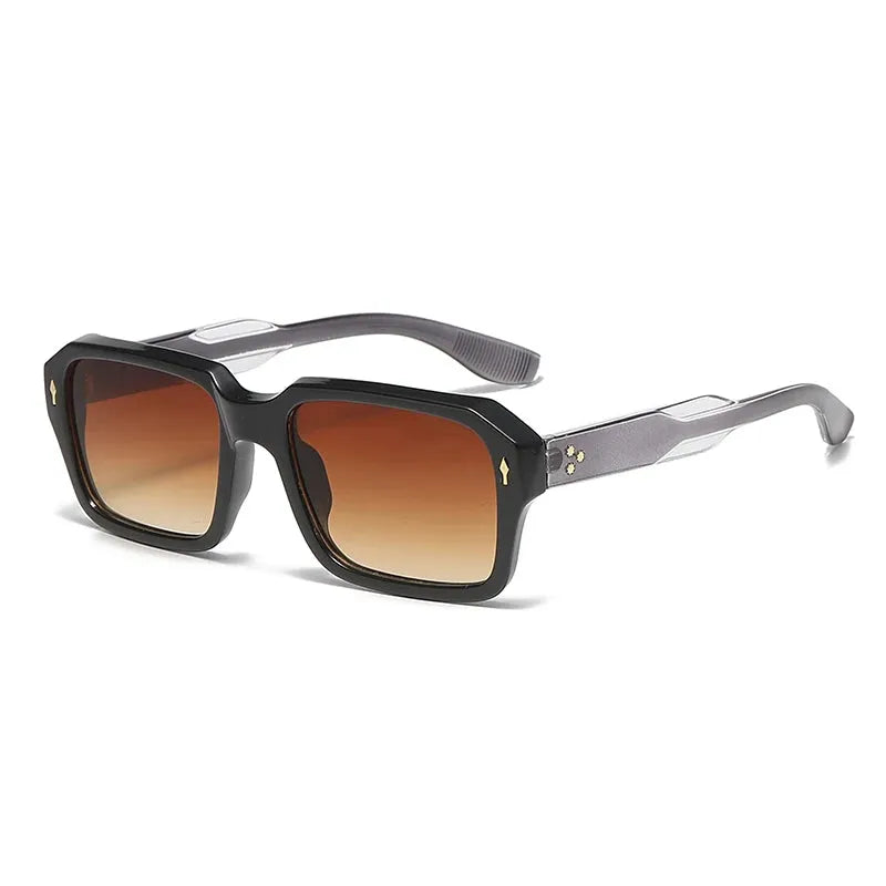 Retro Square Sunglasses with UV Protection and Rivet Detail