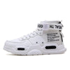 White high-top casual sports shoes with black text