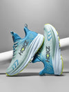 Light blue men's marathon running shoes with green accents