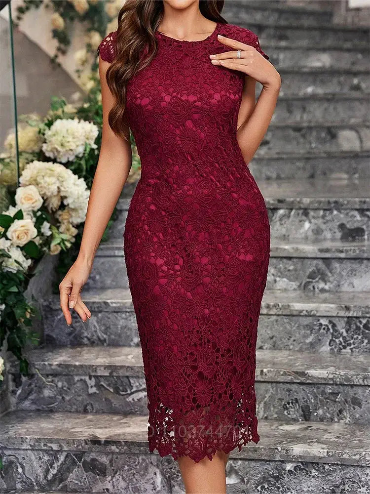 Womens Blue Lace Mini Dress Sleeveless Ruffle Design Hollow-Out Slim Fit for Evening & Party