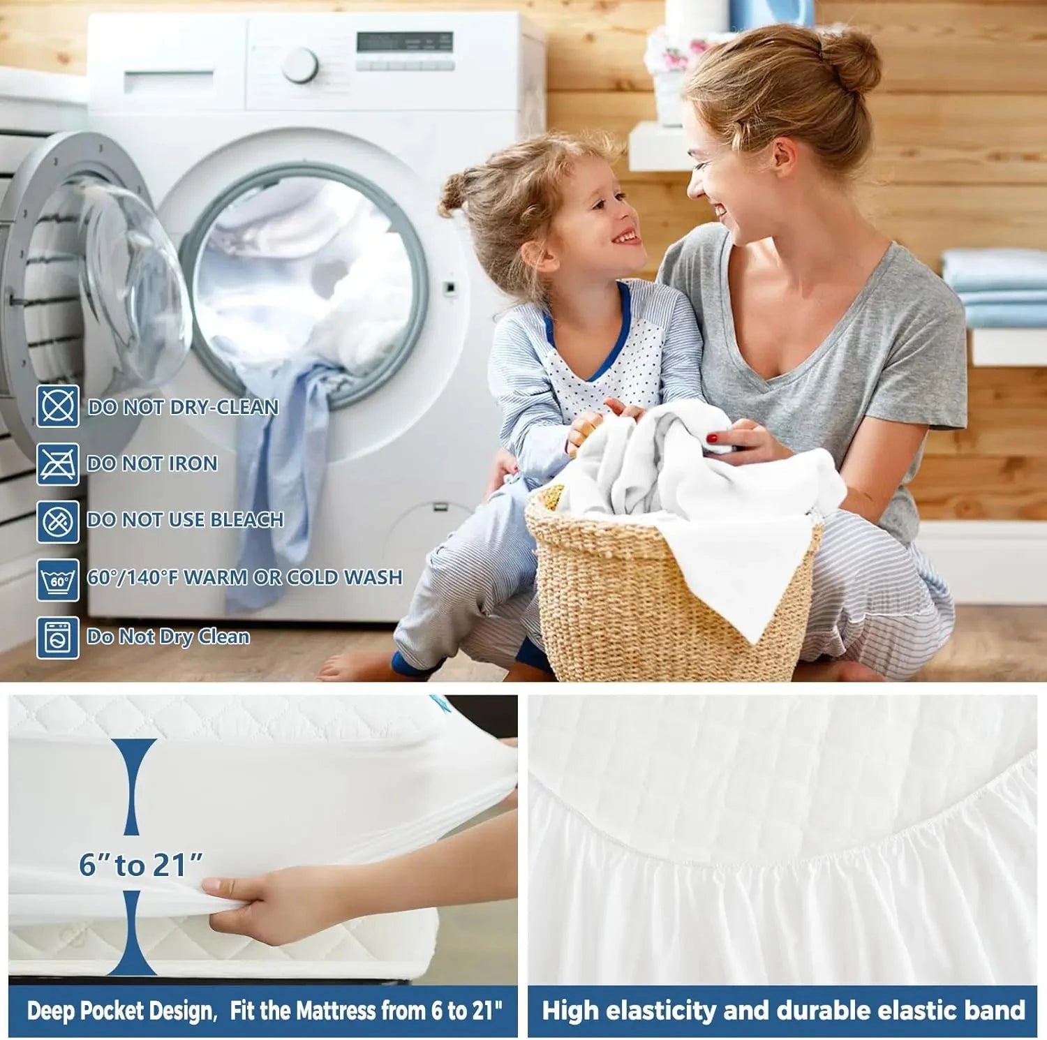 Waterproof Mattress Protector Soft 3D Air Fabric Fitted Pad