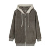 Gray plush hooded jacket with zipper