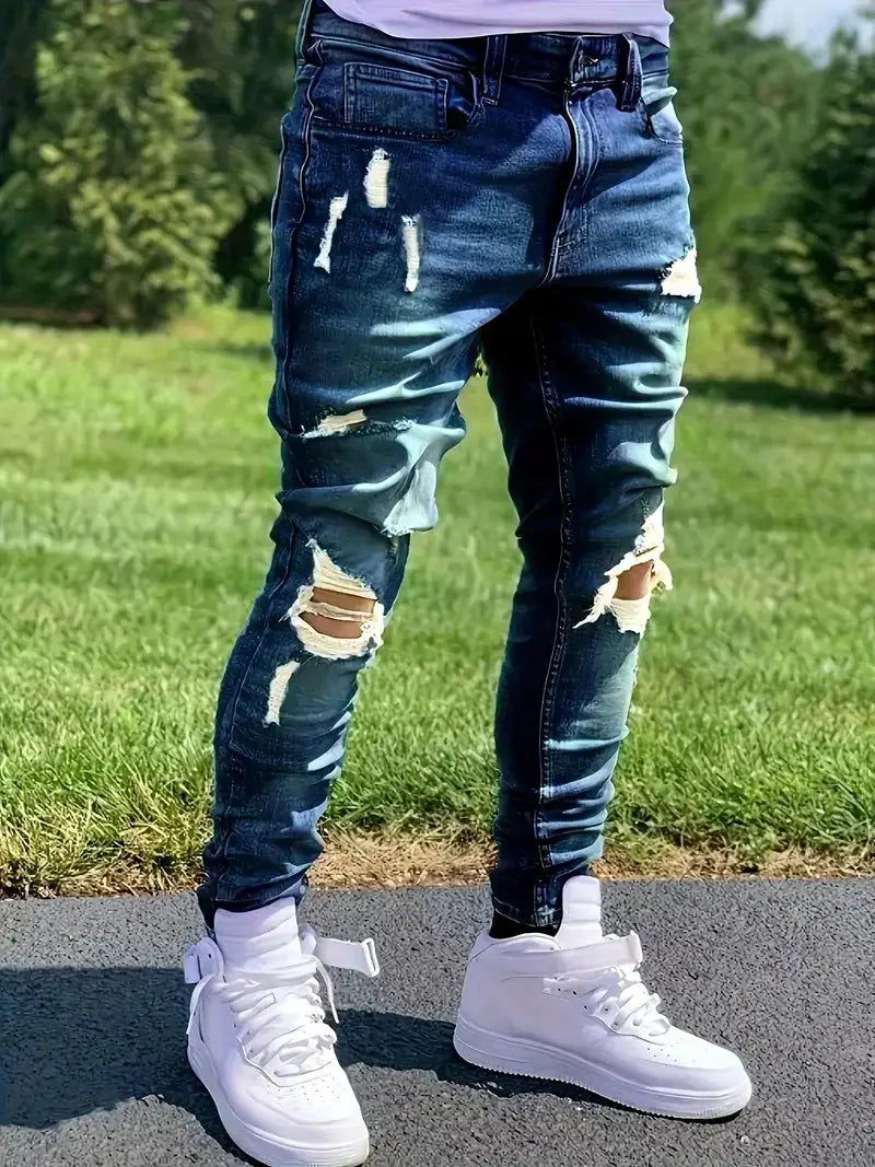 Men’s Distressed Fashion Jeans – Ripped Stretch Denim for Street Style & Everyday Comfort in All Seasons