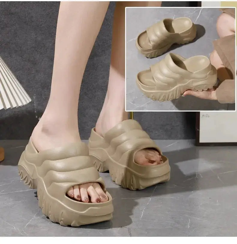 Women’s Platform Wedge Sandals – Open Toe Slip-On Slides with Ankle Buckle for Summer Beach Style