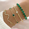 Set of 4 green gemstone snake metal bracelets for women