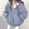 Light blue women's jacket with white fur collar