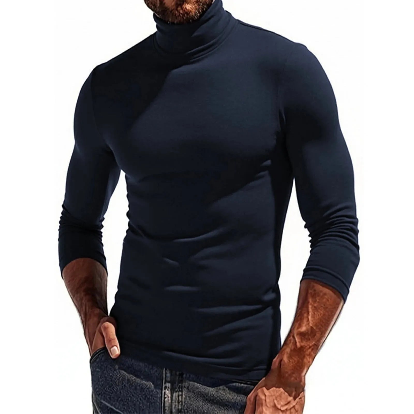 Men’s Long Sleeved Shirt Slim Fit Solid Turtleneck Tee