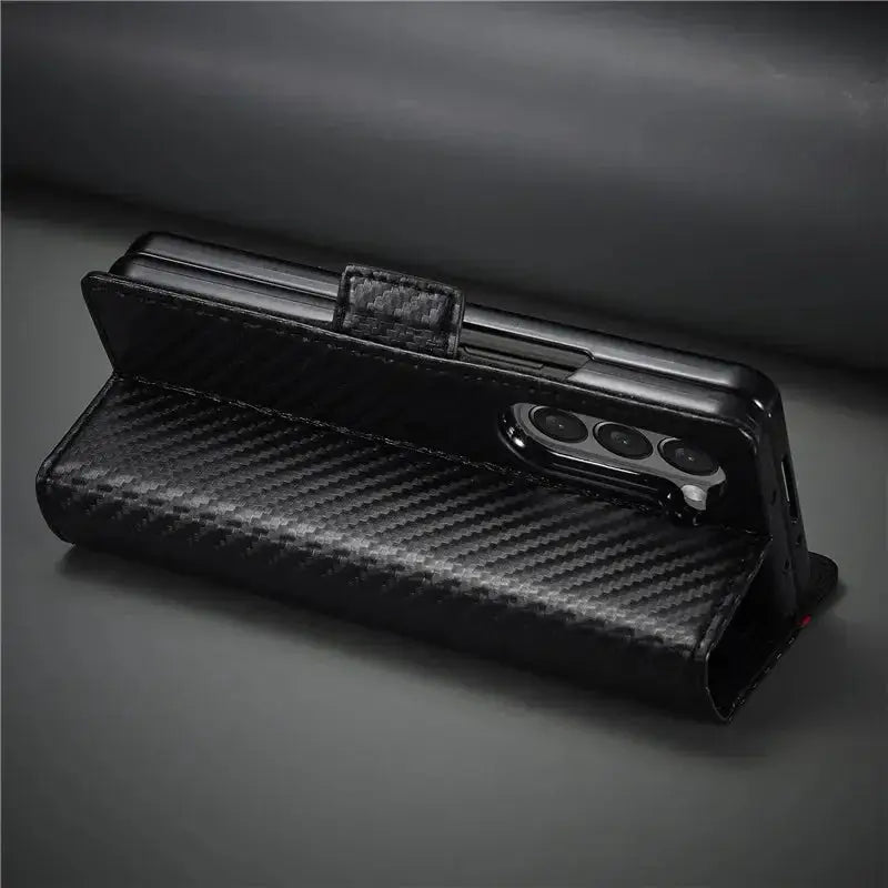 PU leather wallet case with carbon fiber design for Samsung Galaxy Z Fold 3/4/5/6, magnetic flip cover with stand function