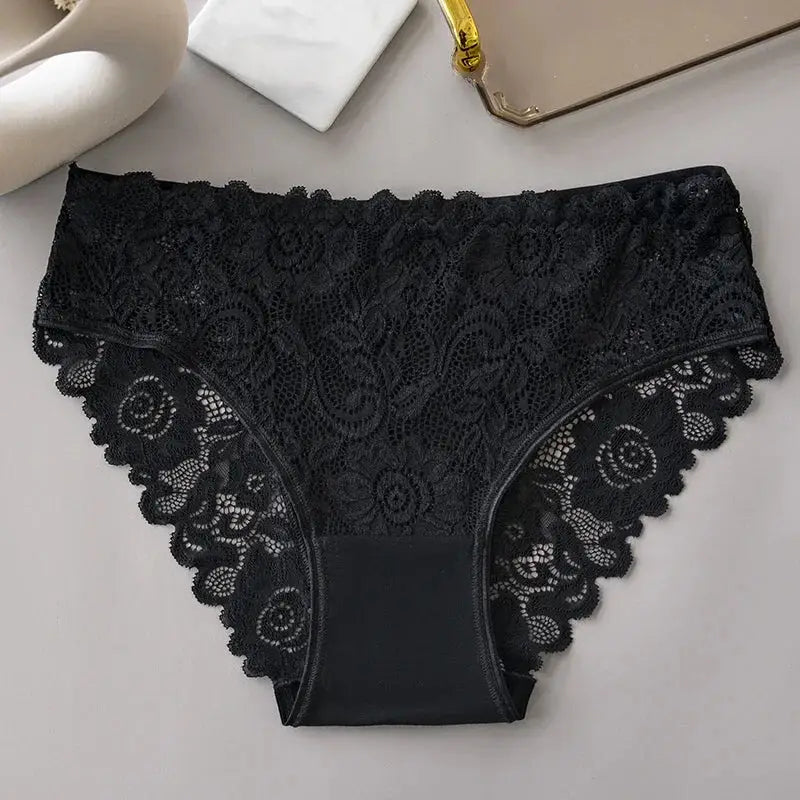 5-Pack Women's Lace Cotton Panties Floral Embroidered Briefs with Hollow-Out Design