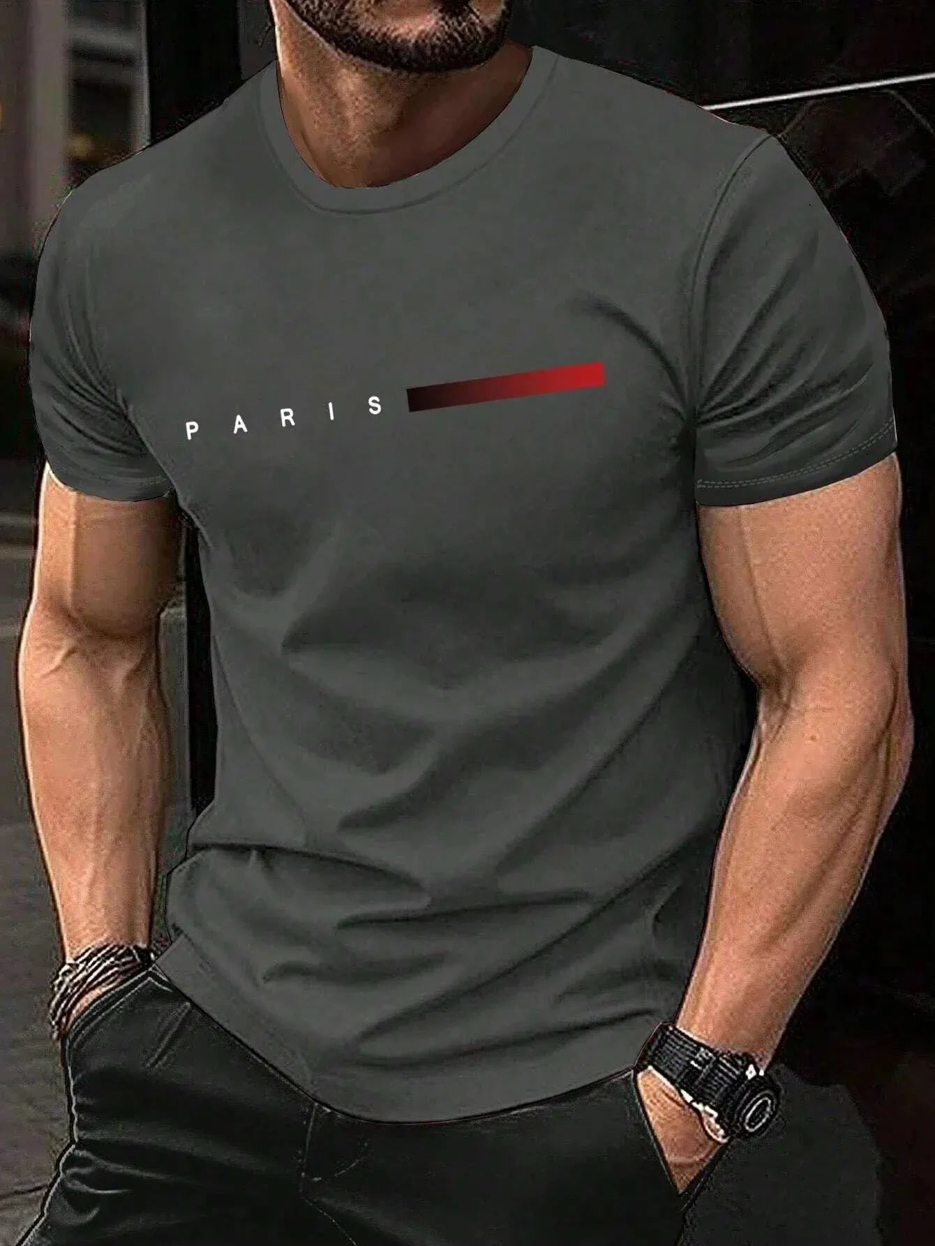 Paris Streetwear T Shirt Set With Gradient Stripe Print