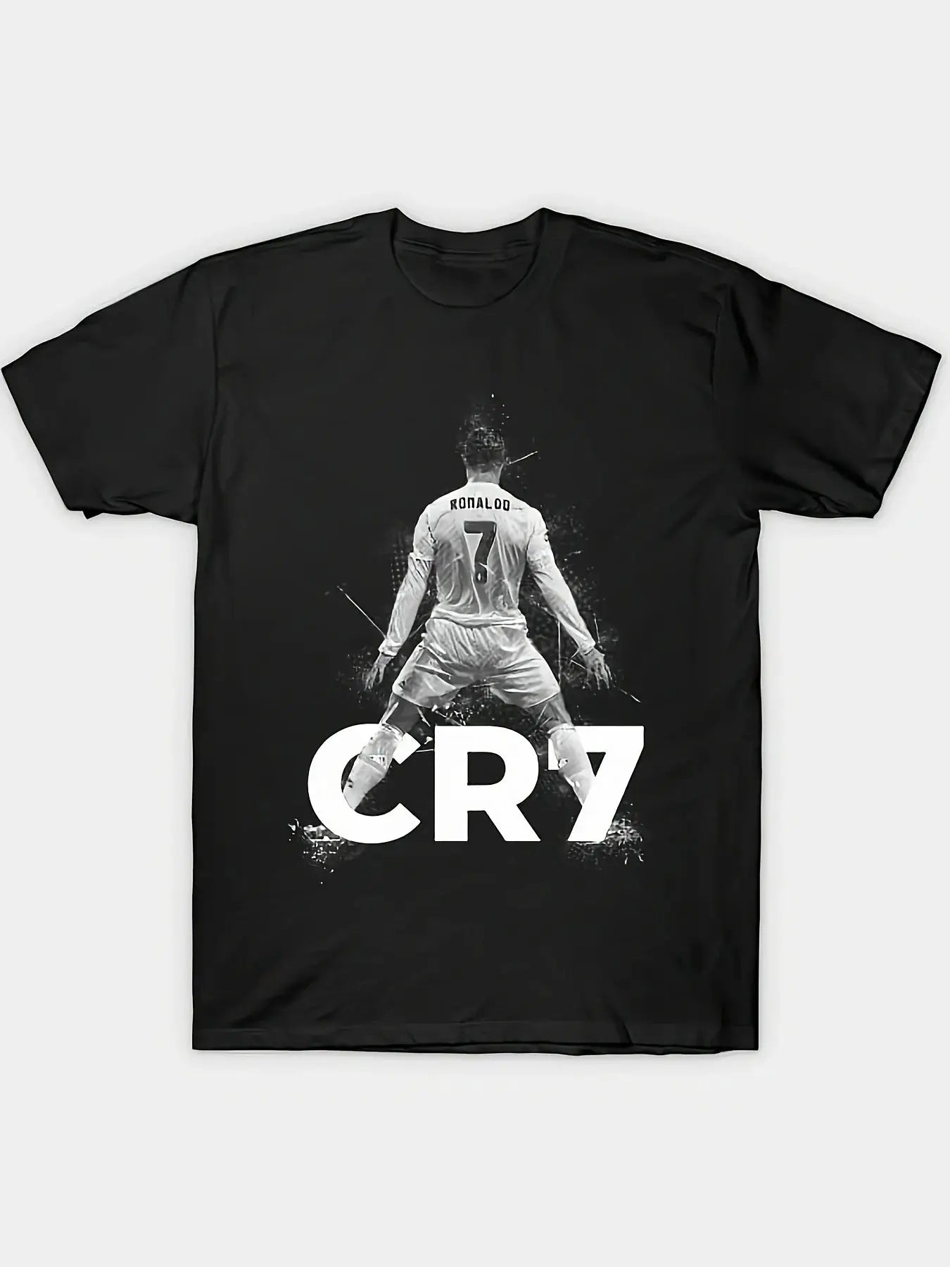 Cristiano Ronaldo Graphic T-Shirt – Black 220g Pure Cotton Tee with Heat Transfer Print for Sports & Streetwear Fans