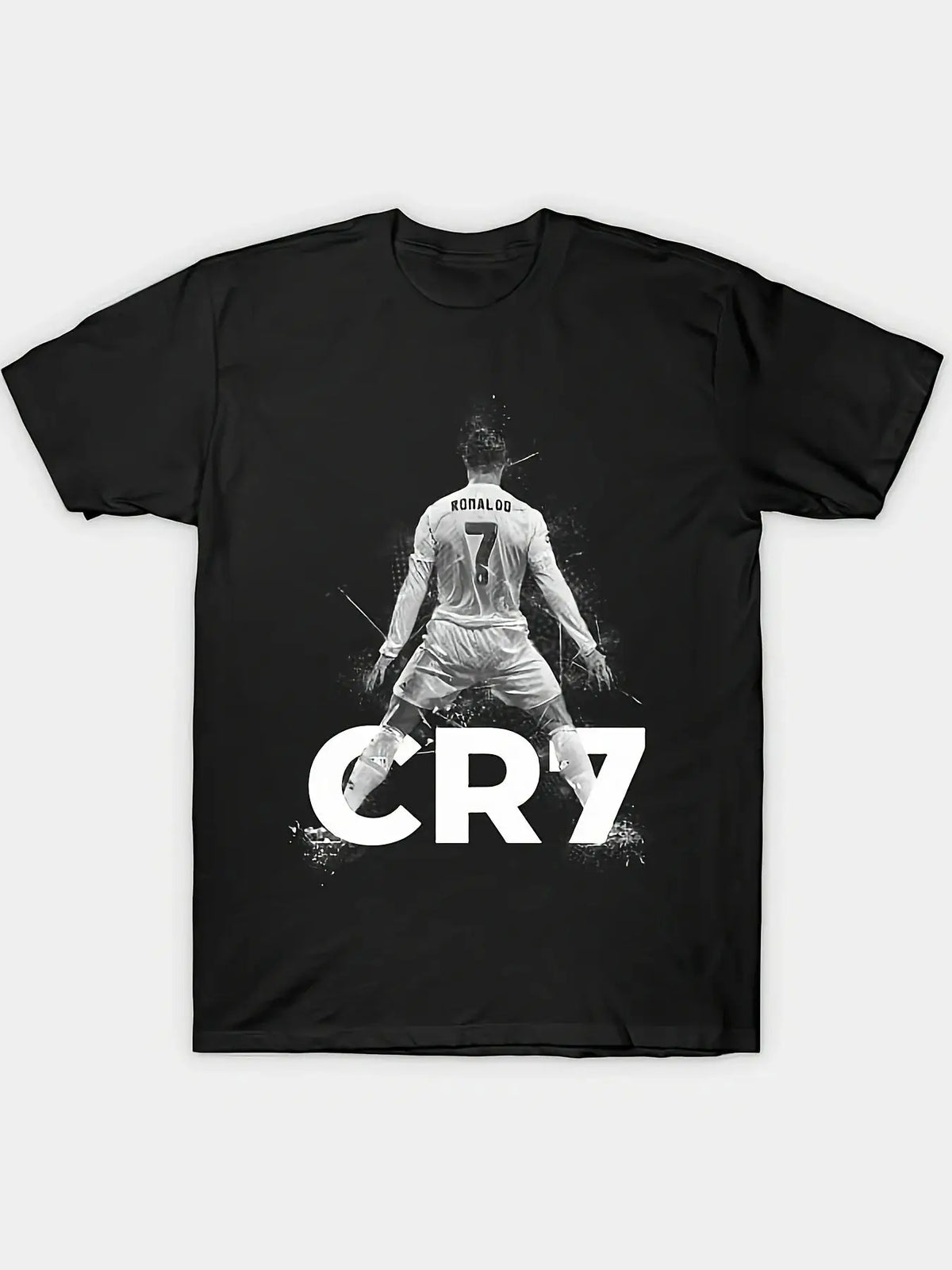 Cristiano Ronaldo Graphic T-Shirt – Black 220g Pure Cotton Tee with Heat Transfer Print for Sports & Streetwear Fans