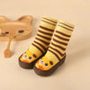 Yellow striped baby shoes with bear face