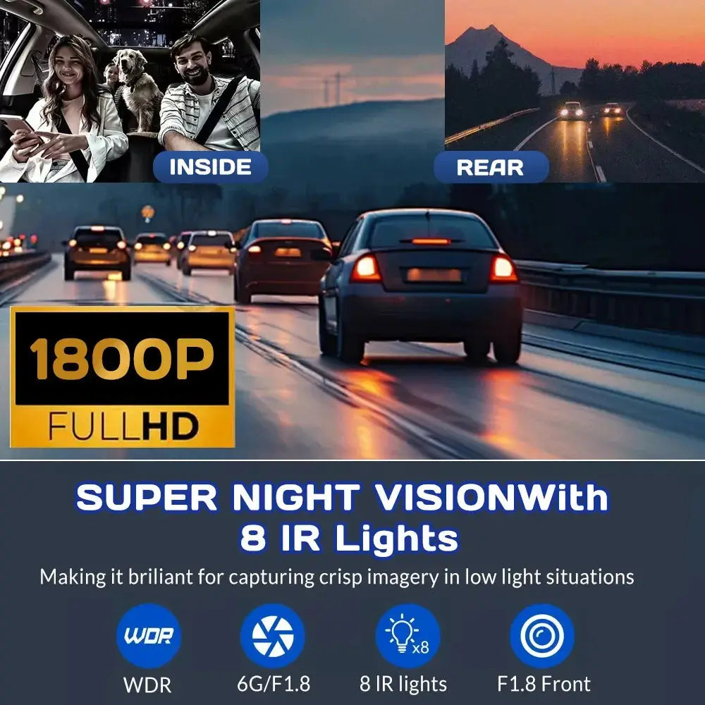 3.0″ IPS 360° Dash Camera HD 1080P 4Lens Driving Recorder with 32G Card for Loop Video Recording 24h Park Monitor GPS Navigation