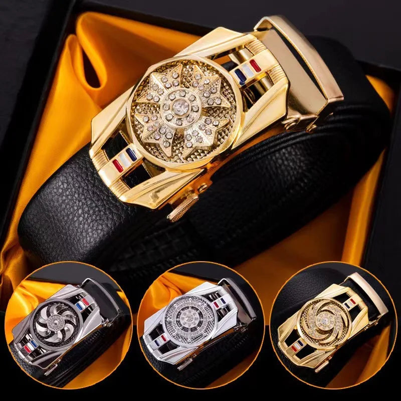 Elegant belt with gold rotating buckle design