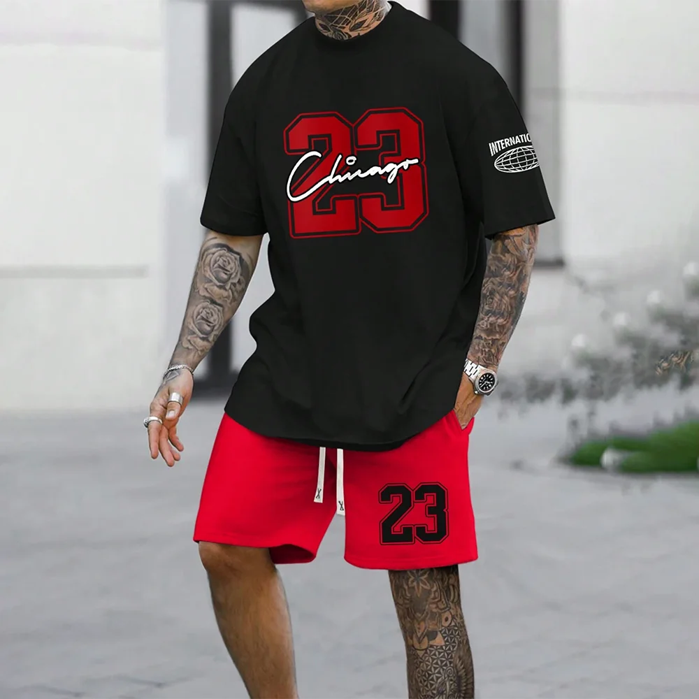 Black and red Chicago sportswear set with bold number 23 print.