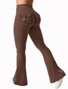 Dark brown wide leg yoga leggings with back pocket