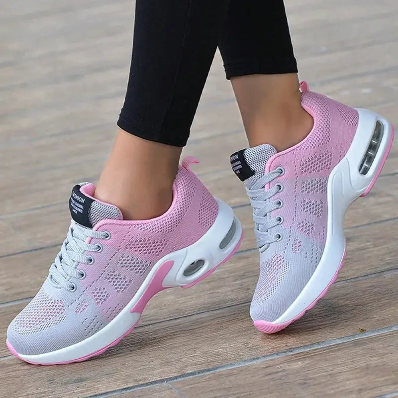 Women’s air cushion sneakers, breathable mesh sport shoes, non-slip for running, training, and outdoor walking