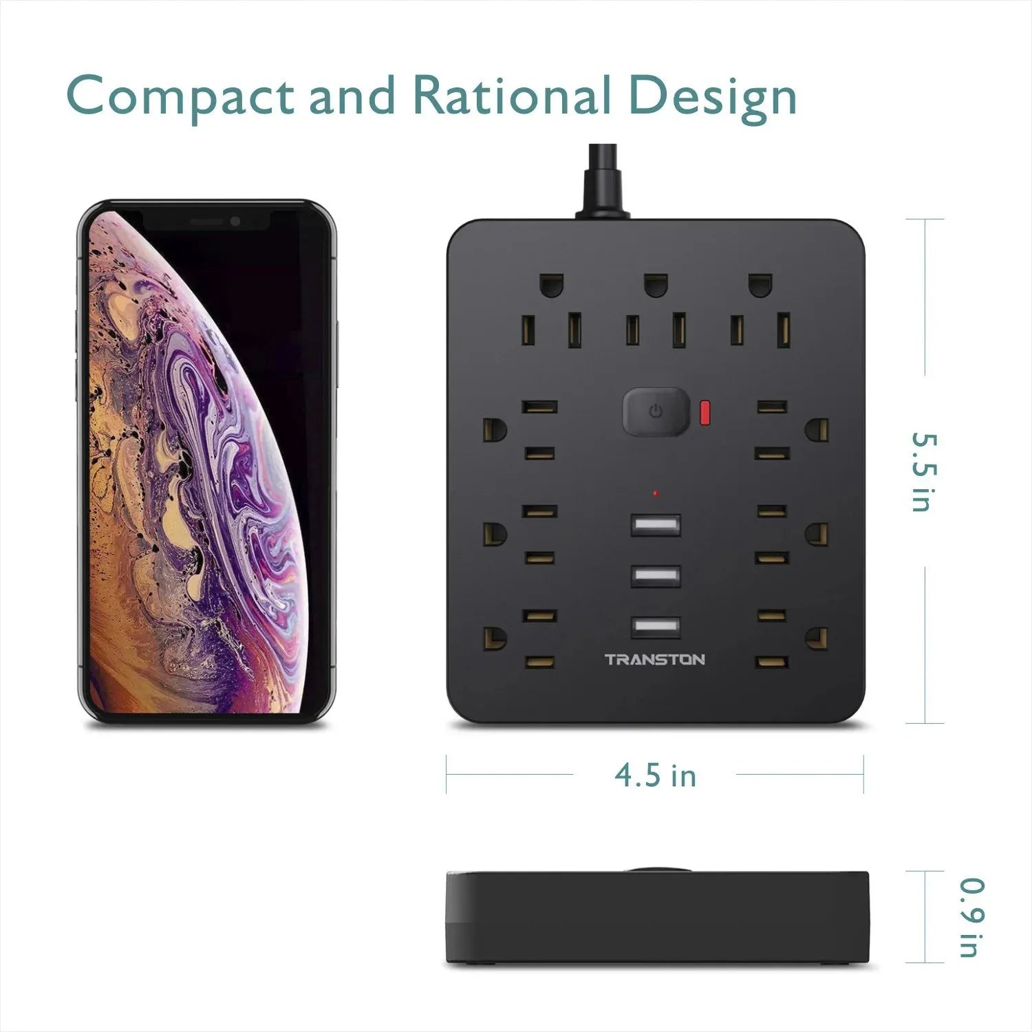 Power Strip Surge Protector 9 Outlet 3 USB Long Cord
