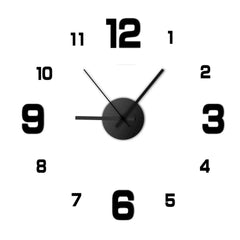 Frameless wall clock featuring bold black numbers and sleek hands.