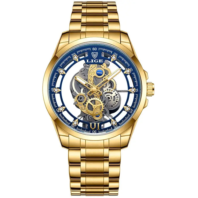 Men’s Skeleton  Watch Luxury Design Quartz Movement Waterproof Gift Box Included