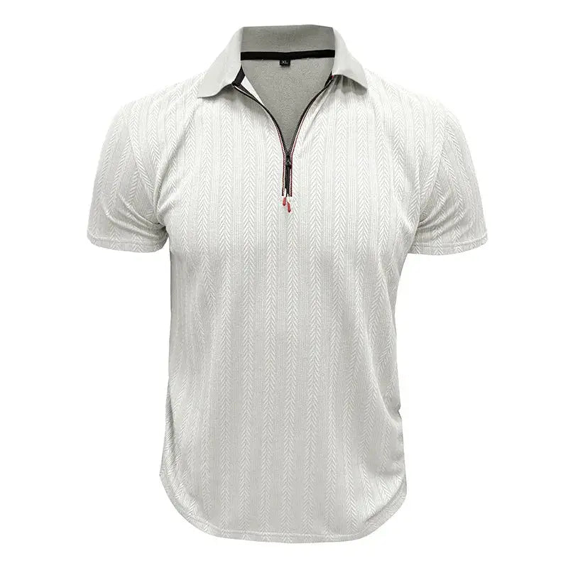 Men’s Jacquard Zip Polo Shirt – Short Sleeve Turn-Down Collar Top for Stylish Summer Casual Looks