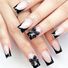 Black French nails with stylish bow accents