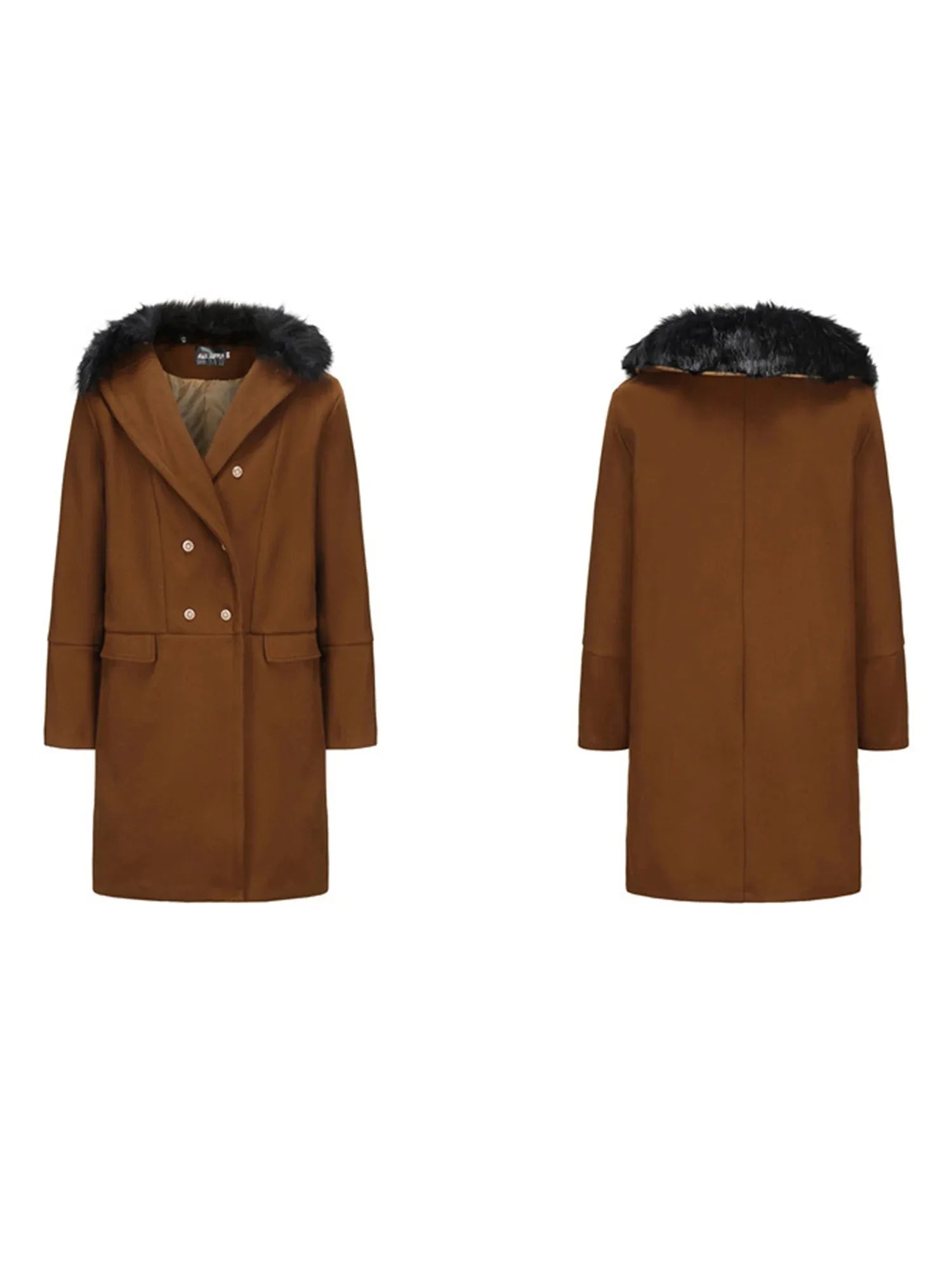 Men’s Long Coat Wool Blend With Fur Collar And Double Breast