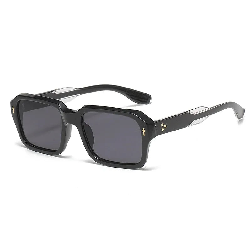 Retro Square Sunglasses with UV Protection and Rivet Detail