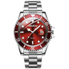 Red McYky quartz watch with metal band